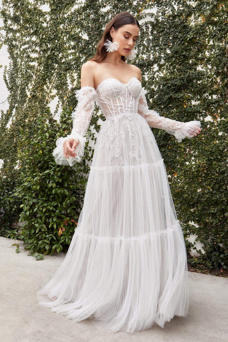 Romantic Long Sleeve Corset Wedding Dress - Loyeloy